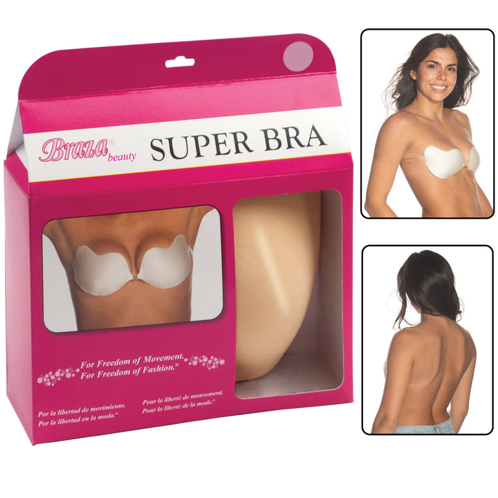 Braza Super Bra strapless backless adhesive bra with optional strap