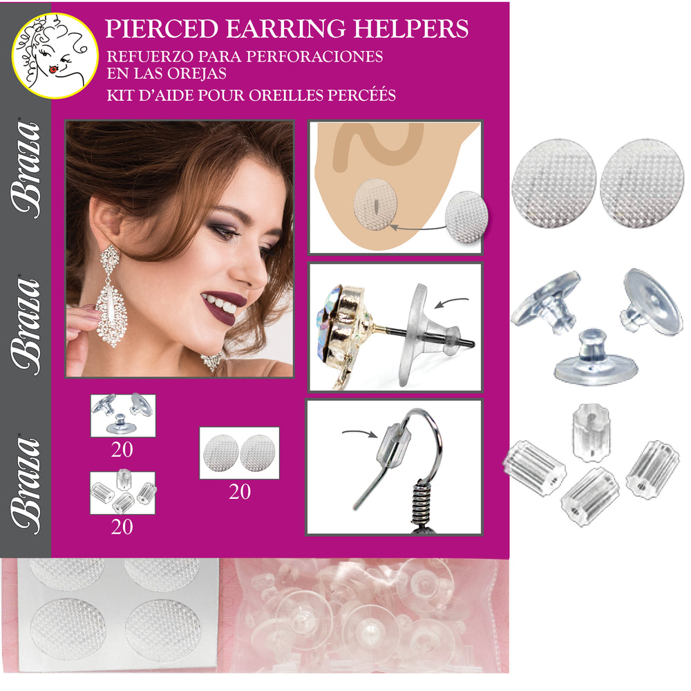 Braza Pierced Earring Helper kit with earring backs and earlobe pads
