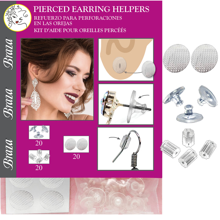 Braza Pierced Earring Helper kit with earring backs and earlobe pads