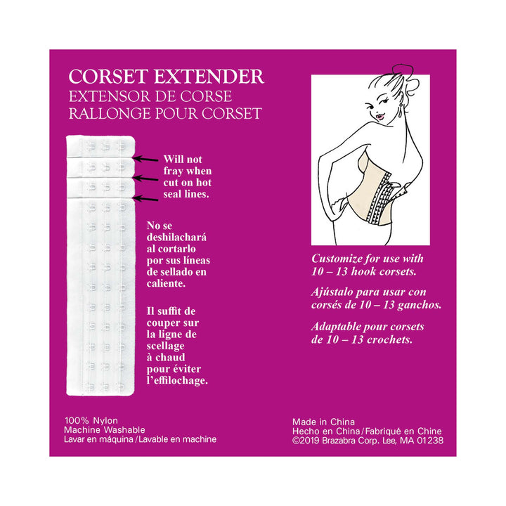 Braza Corset Extender Ivory hook extender for 10-13 hook corsets – packaging