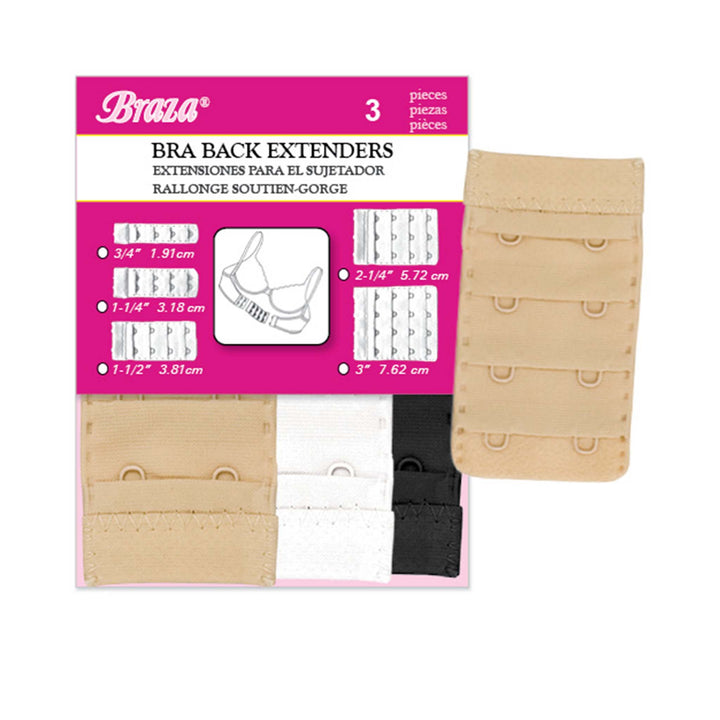 Braza 3-Pack Bra Extenders soft brushed nylon hook extenders – packaging