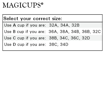 Braza Magicups foam bra cups backless strapless support – sizing chart